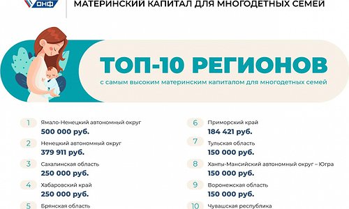 Эксперты ОНФ составили Топ-10 регионов с самым высоким материнским капиталом для многодетных семей